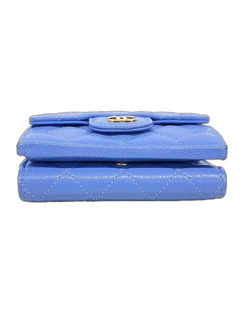 Chanel Trifold Wallet Quilted Caviar Leather Blue Gold - Picture 2 of 8